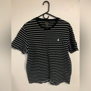Polo By Ralph Lauren Mens Black White Striped Custom Fit Tee Shirt